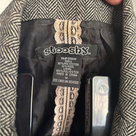 Stooshy Blazer Womens Medium Herringbone Gray Black 3/4 Puff Sleeve Button Y2K - Picture 7 of 7